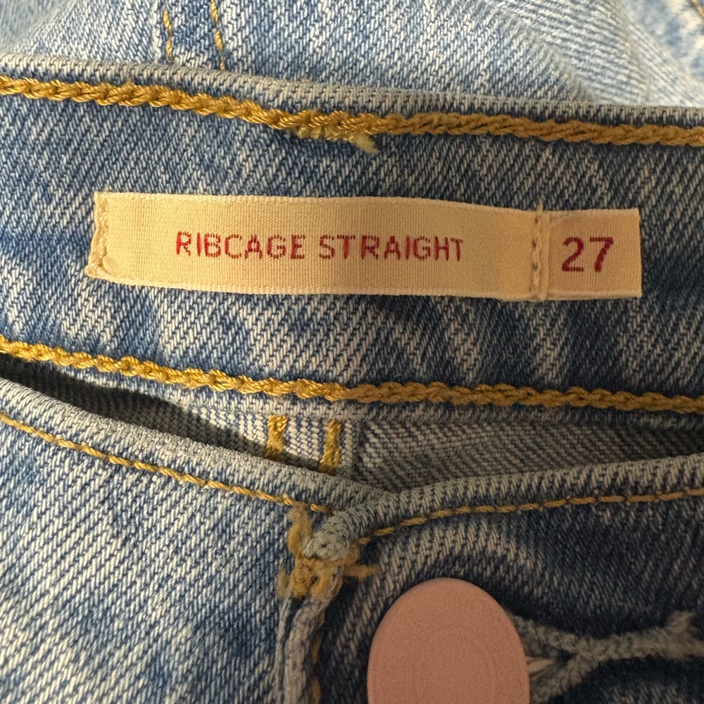 Levi's Jeans Ribcage Straight pink Floral embroidered custom women’s size 27 - Picture 3 of 8